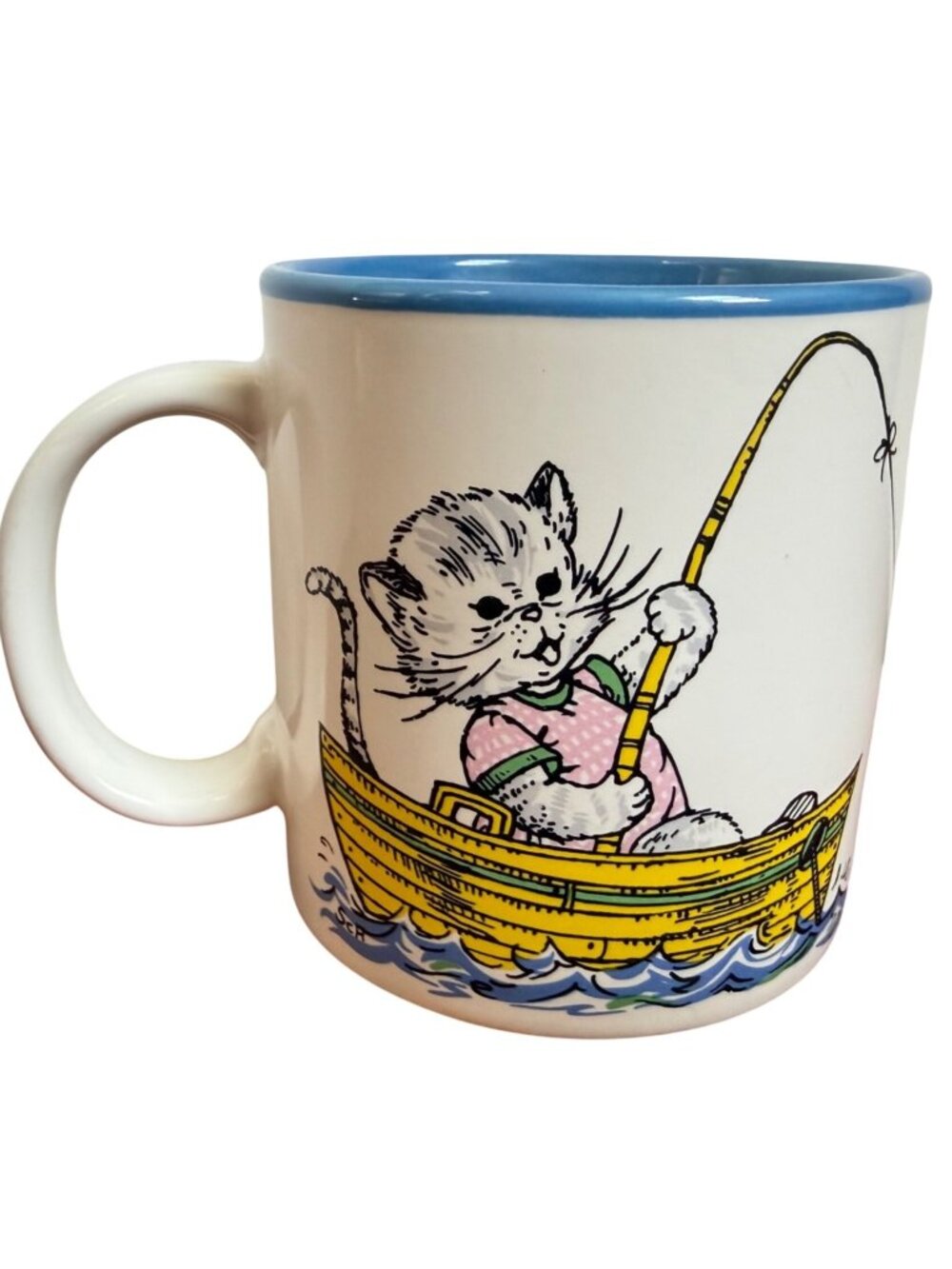 Vintage Cats Fishing Ceramic Mug Kittens by Potpourri Press Made In Japan